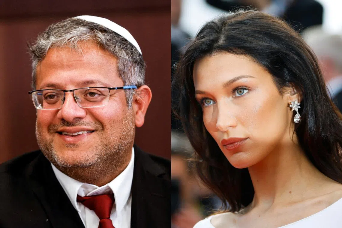 Israel's far-right national security minister Itamar Ben-Gvir sparred with supermodel Bella Hadid, whose father is Palestinian.