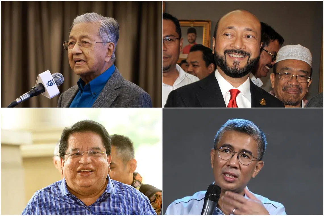 (Clockwise from top left) Tun Dr Mahathir Mohamad and his son Mukhriz Mahathir fared badly in the election. Umno names such as Finance Minister Tengku Zafrul Aziz and Tengku Adnan Mansor shared a similar fate.