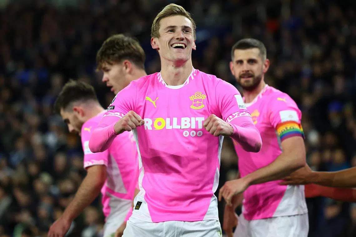 Southampton's Flynn Downes celebrates scoring the equaliser against Brighton.