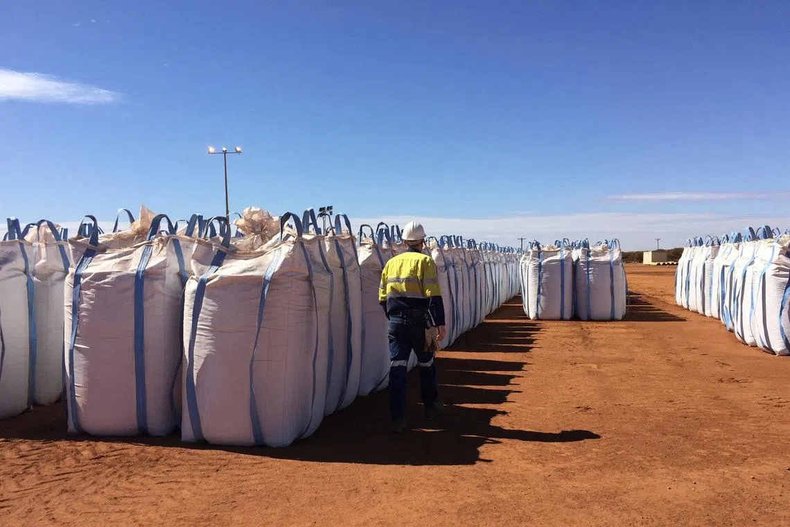 A Lynas Corp worker walks past sacks of rare earth concentrate waiting to be shipped to Malaysia, at Mount Weld, northeast of Perth, Australia August 23, 2019. REUTERS/Melanie Burton