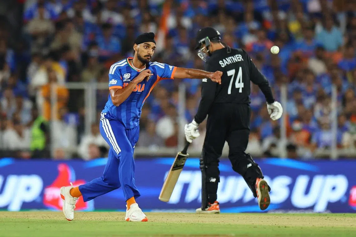 Cricket - ICC Men's T20 World Cup 2026 - Final - India v New Zealand - Narendra Modi Stadium, Ahmedabad, India - March 8, 2026 India's Arshdeep Singh in action. REUTERS/Anushree Fadnavis