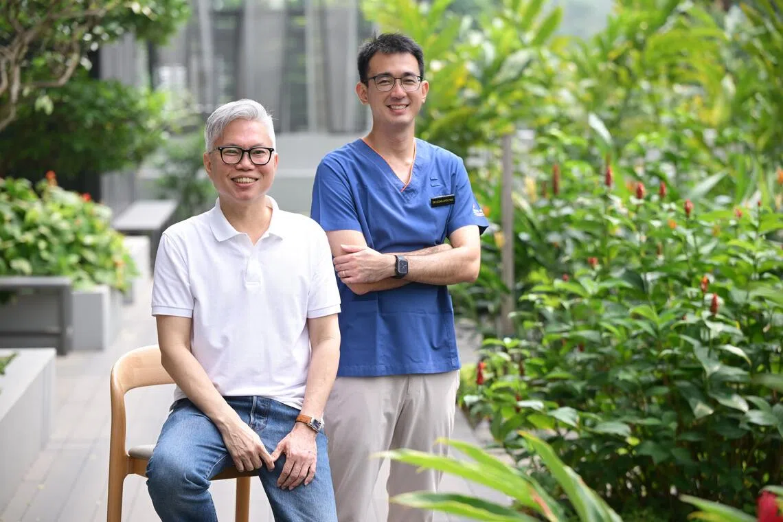 Daryl (left) was finally able to belch after SGH otorhinolaryngologist Leong Zhou Hao injected Botox into the sphincter muscle in his oesophagus, relaxing it so that he could burp.