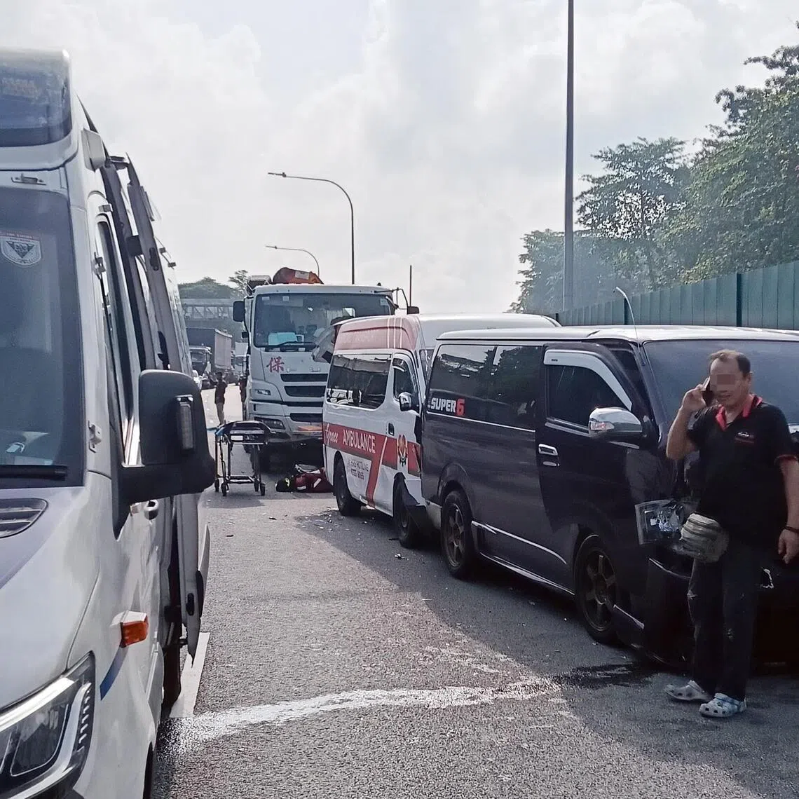 The accident involved a private ambulance, a lorry, a tipper truck and a van on the KJE towards the PIE after Sungei Tengah on April 29.