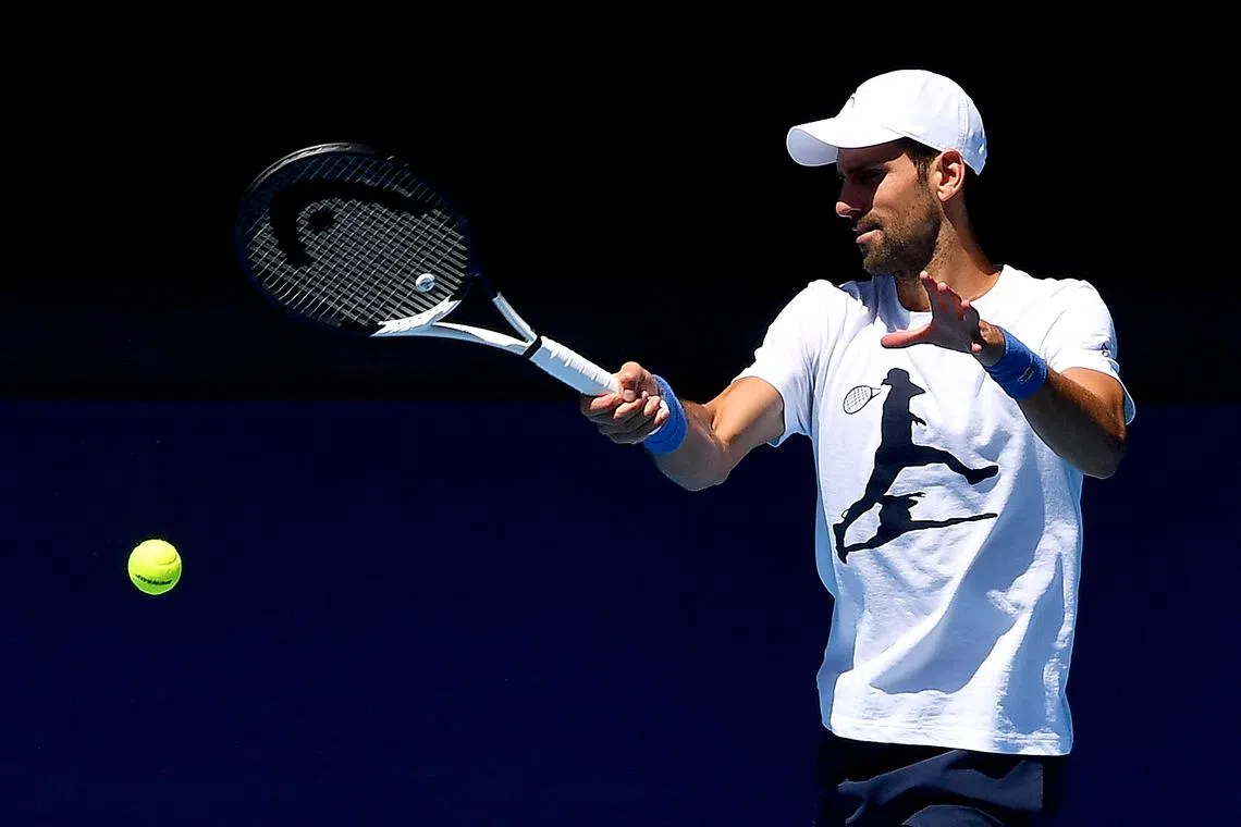 Novak Djokovic going through the paces during a practice session on Jan 14, 2023 ahead of the Australian Open.