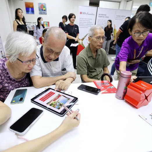 Seniors participating in a Gen AI workshop organised by DBS Foundation and IMDA, held at Lions Befrienders Active Ageing Centre in Ang Mo Kio, on Aug 4. 