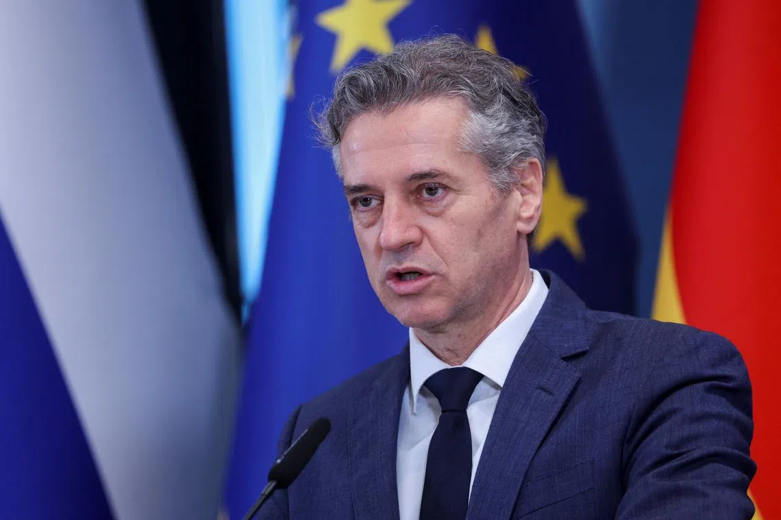 FILE PHOTO: Slovenia's Prime Minister Robert Golob speaks during a press conference with Germany's Chancellor Olaf Scholz in Brdo pri Kranju, Slovenia, March 26, 2024. REUTERS/Borut Zivulovic/File Photo