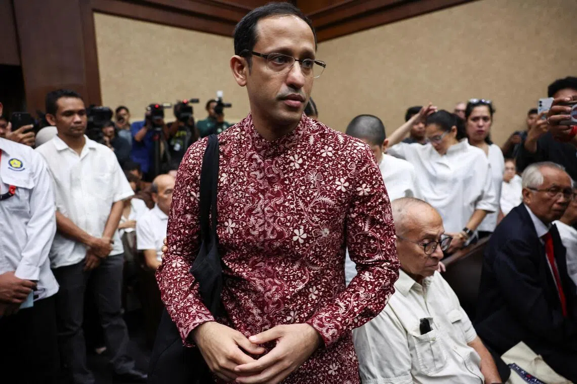 Nadiem Makarim, Indonesia's former education minister, arrives for a hearing over alleged corruption at the Central Jakarta Court in Jakarta, Indonesia, on May 13. 