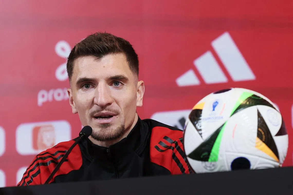 Belgium's Thomas Meunier at a press conference ahead of the Euro 2024 football championship.