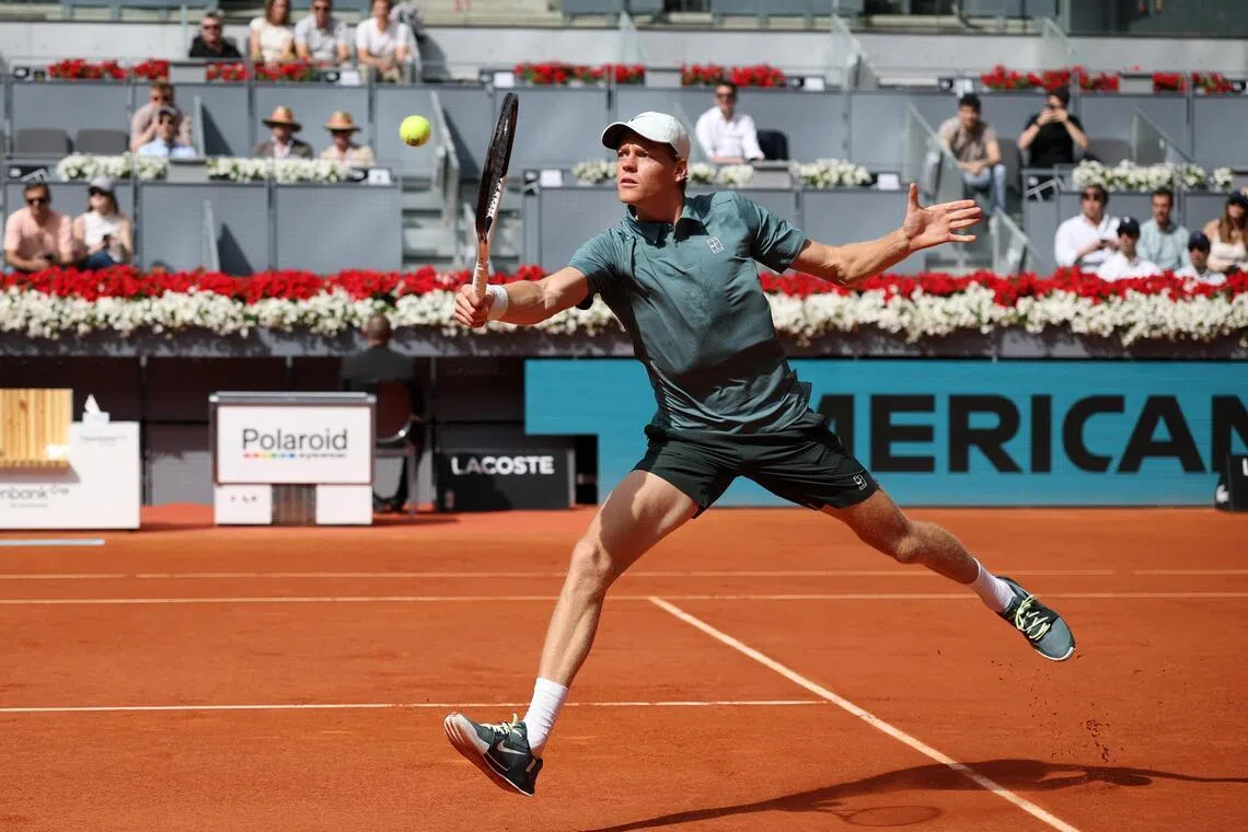 Italy's Jannik Sinner during his Madrid Open round of 16 match against Britain's Cameron Norrie.