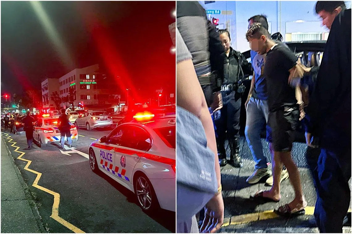 Traffic police officers detained and arrested the suspect for possession of an offensive weapon and traffic-related offences.