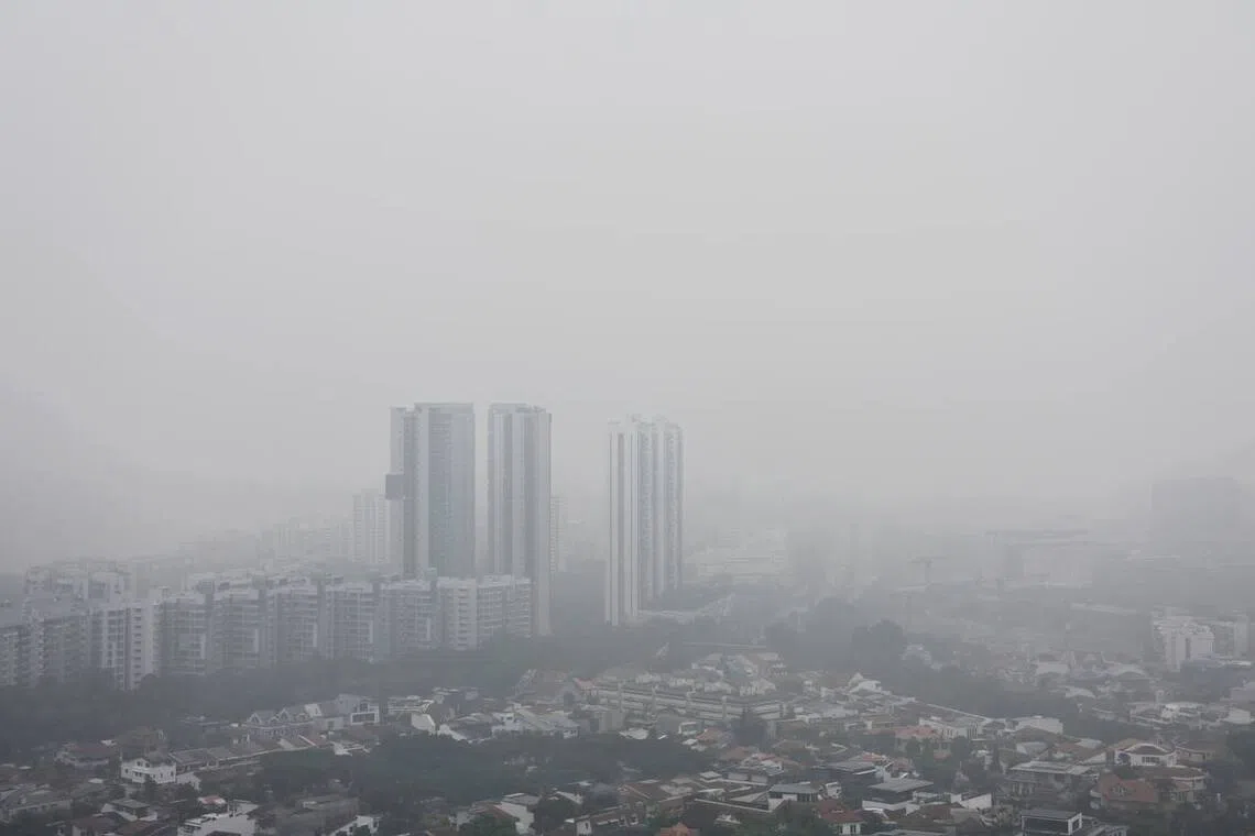 Hazy conditions seen in Clementi at about 7.45am on Oct 18.