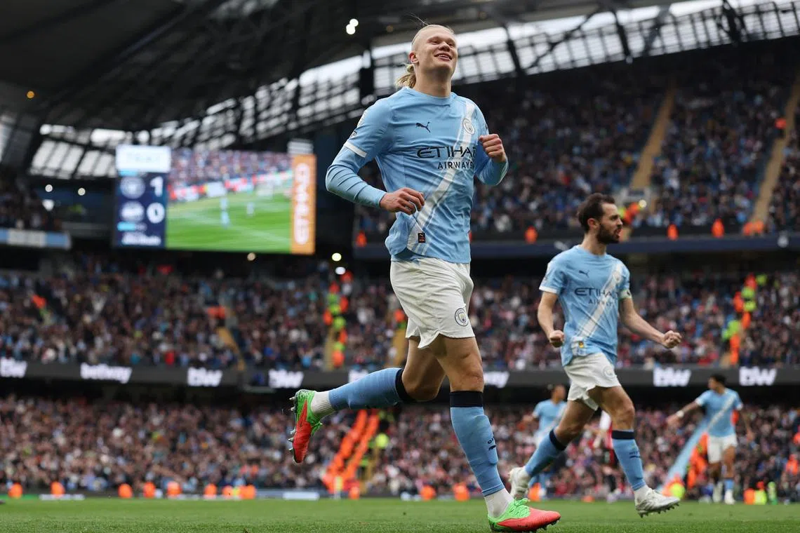 Soccer Football - Premier League - Manchester City v Brentford - Etihad Stadium, Manchester, Britain - May 9, 2026 Manchester City's Erling Haaland celebrates scoring their second goal REUTERS/Chris Radburn