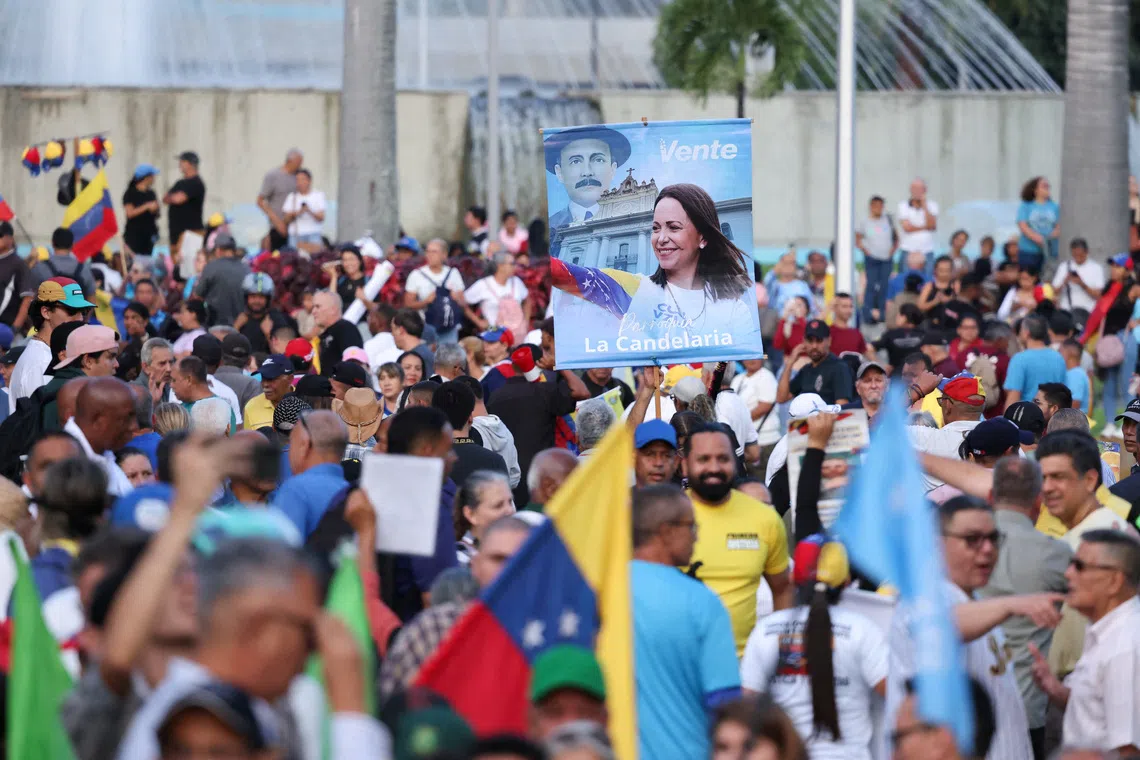 Supporters of Venezuela’s opposition demanding elections in 2027 during a demonstration in Caracas on Oct 22.