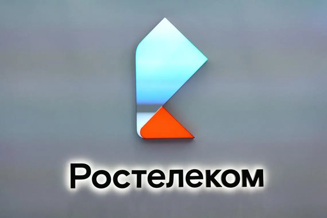 File photo: The logo of Russian digital services provider Rostelecom is seen at the St. Petersburg International Economic Forum (SPIEF) in Saint Petersburg, Russia June 15, 2022. REUTERS/Anton Vaganov/File photo