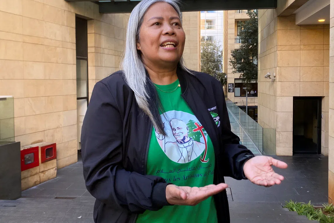 Filipina worker Loren Capobres, attends an interview with Reuters, in Beirut, Lebanon December 2, 2025. REUTERS/Firas Makdesi