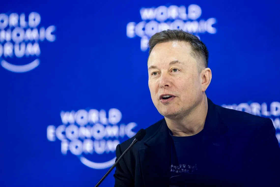 Mr Elon Musk speaks during a panel discussion during the 56th annual meeting of the World Economic Forum (WEF), in Davos, Switzerland, on Jan 22, 2026.