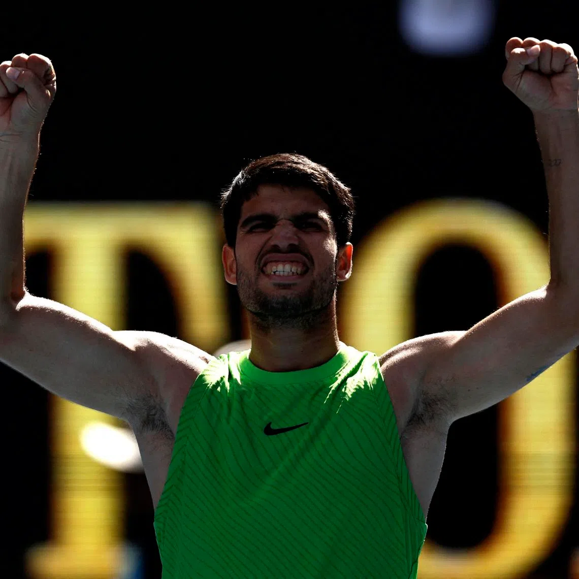 Tennis - Australian Open - Melbourne Park, Melbourne, Australia - January 25, 2026 Spain's Carlos Alcaraz celebrates after winning his fourth round match against Tommy Paul of the U.S. REUTERS/Tingshu Wang