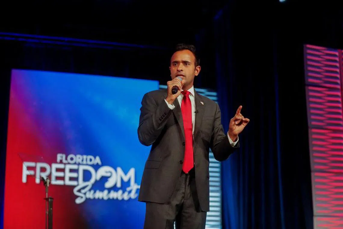 Republican presidential candidate Vivek Ramaswamy speaks during the party's Florida Freedom Summit held at the Gaylord Palms Resort & Convention Center in Kissimmee, Florida, U.S., November 4, 2023.  REUTERS/Octavio Jones