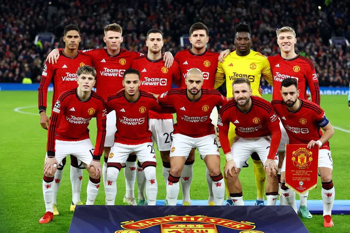 Soccer Football - Champions League - Group A - Manchester United v Bayern Munich - Old Trafford, Manchester, Britain - December 12, 2023 Manchester United players pose for a team group photo before the match REUTERS/Carl Recine/File Photo