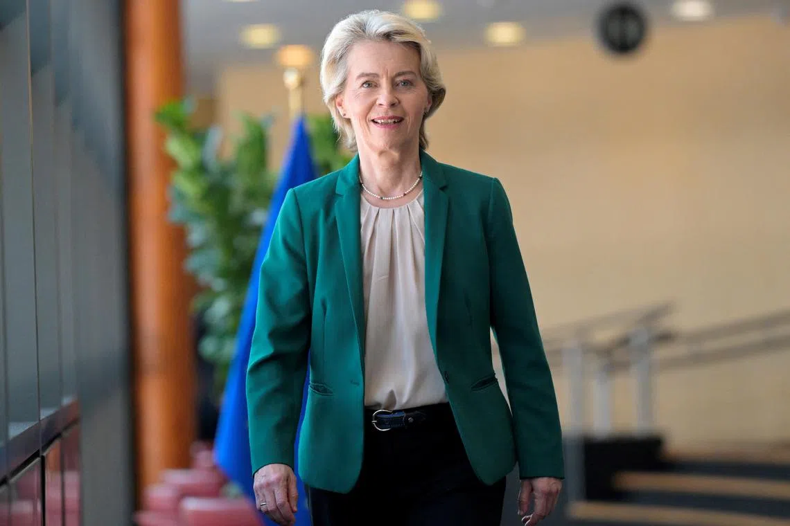 European Commission President Ursula von der Leyen arrives for a meeting of the Board of Commissioners in Brussels, Belgium, September 18, 2024. JOHN THYS/Pool via REUTERS/ File Photo