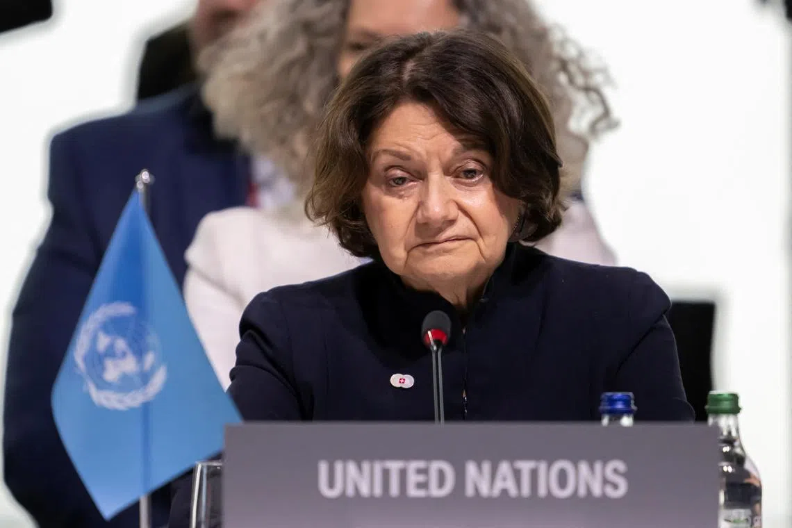 FILE PHOTO: Rosemary DiCarlo, Under-Secretary-General for Political and Peacebuilding Affairs of United Nations, attends the plenary session during the Summit on Peace in Ukraine, in Stansstad near Lucerne, Switzerland, June 16, 2024. Alessandro della Valle/Pool via REUTERS/File photo