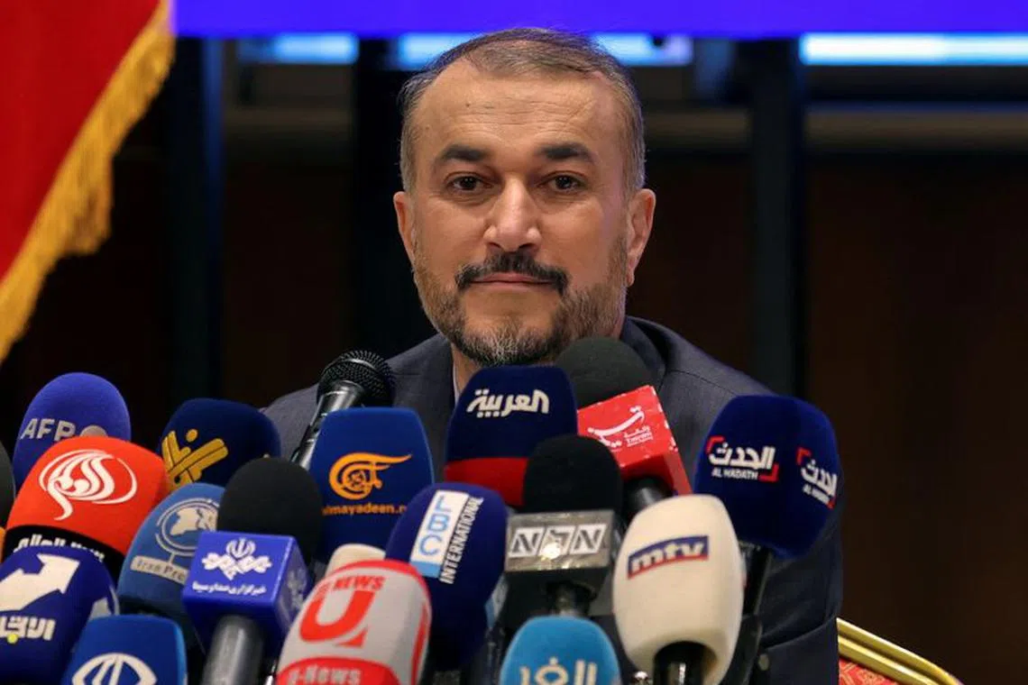 Iranian Foreign Minister Hossein Amirabdollahian attends a news conference at the Iranian embassy in Beirut, Lebanon April 28, 2023. REUTERS/Mohamed Azakir/File Photo