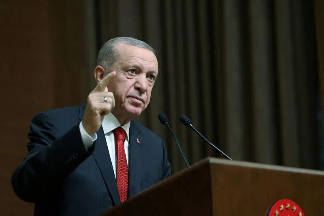 Turkey's President Tayyip Erdogan presents medium-term economic programme forecasts in Ankara, Turkey, September 6, 2023. Murat Cetinmuhurdar/PPO/Handout via REUTERS/file photo