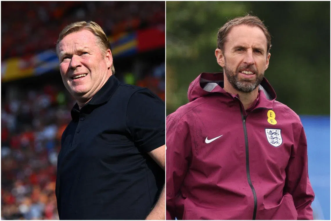 Dutch manager Ronald Koeman (left) is set to face off against his English counterpart Gareth Southgate in a Euro 2024 semi-final on July 10.