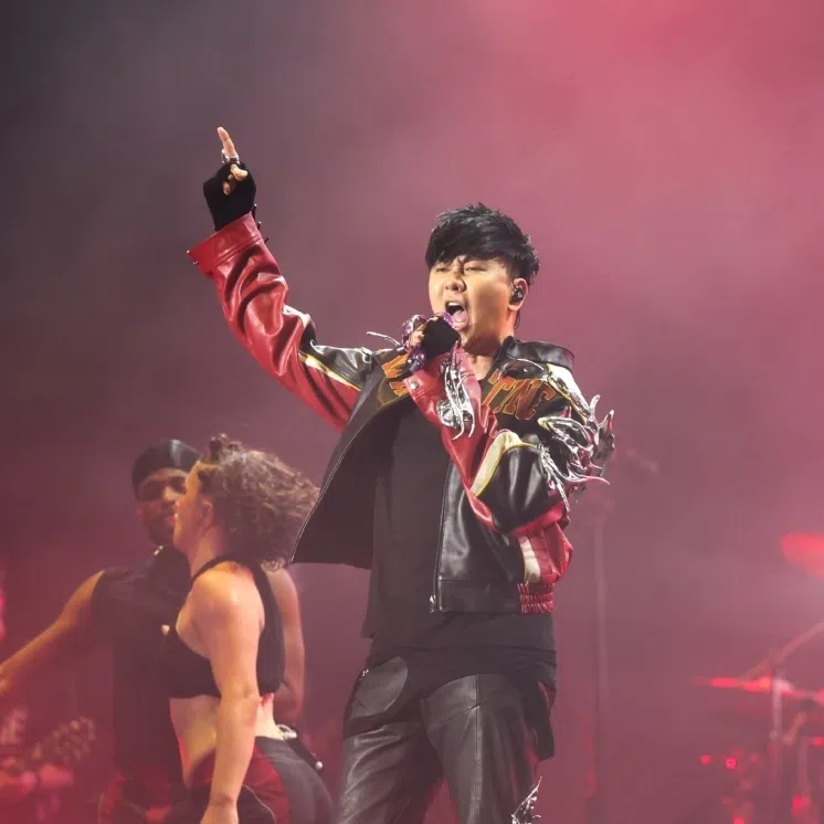 Singaporean superstar JJ Lin (left) and K-pop boy band Cortis performs at the Padang Stage on Oct 9, on the first night of the Formula 1 Singapore Airlines Singapore Grand Prix 2026.