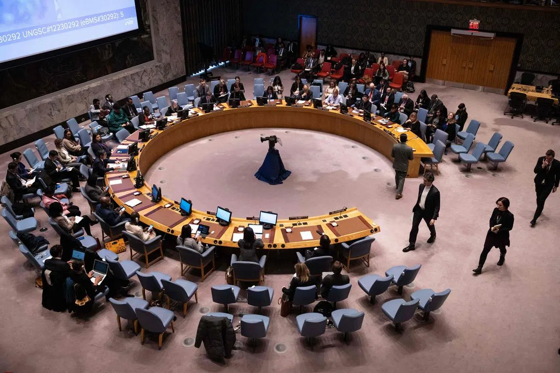 The UN Security Council holds a meeting on women, peace and security at the UN Headquarters in New York on March 7, 2023. 