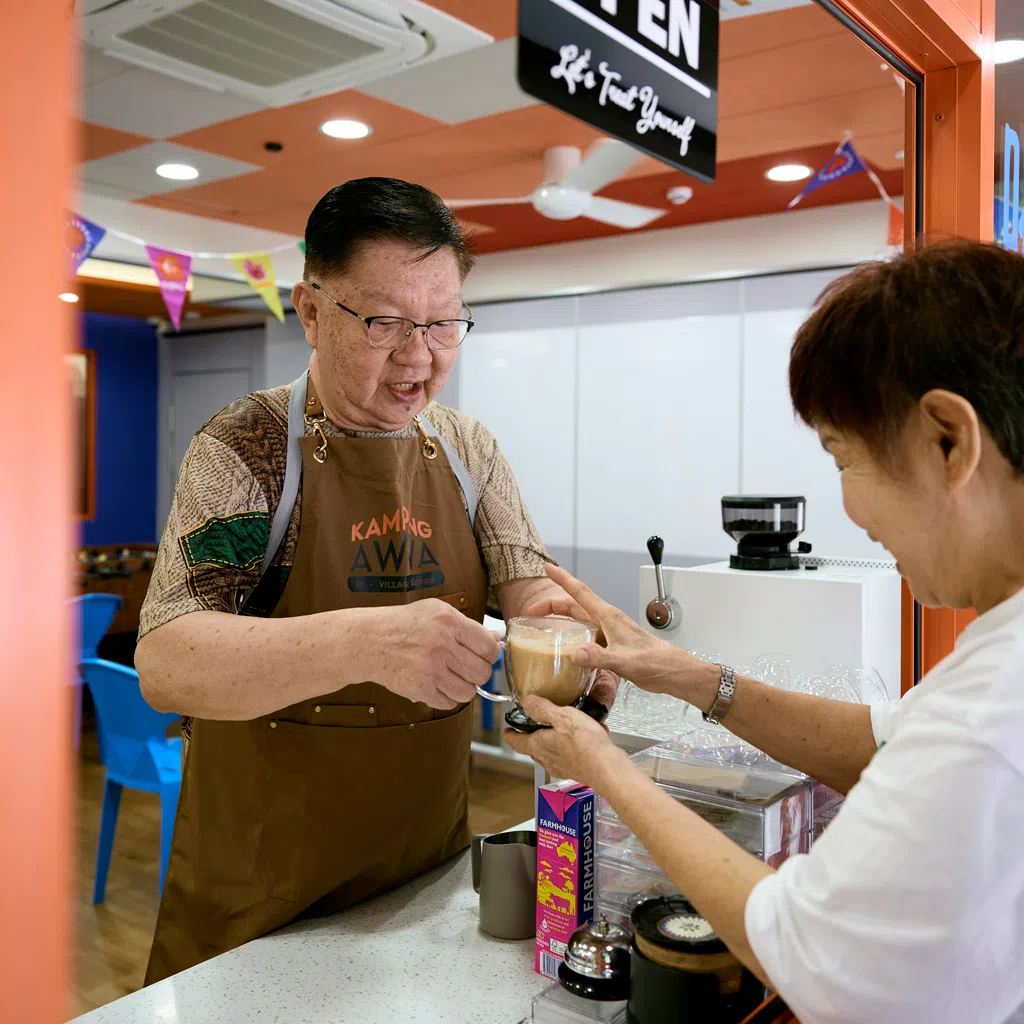 Coffee appreciation is a new passion for Mr Koh Kong Kuan, which is why he enjoys brewing and serving coffee at Kampung AWWA.