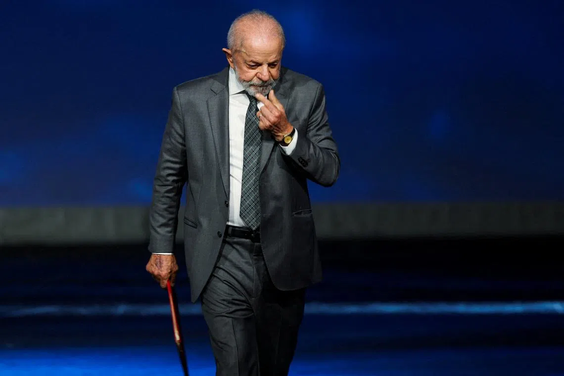 Brazil's President Luiz Inacio Lula da Silva walks on stage after giving a speech during the Blue Economy and Finance Forum (BEFF) at the Grimaldi Forum in Monaco, June 8, 2025. REUTERS/Manon Cruz/Pool/File Photo