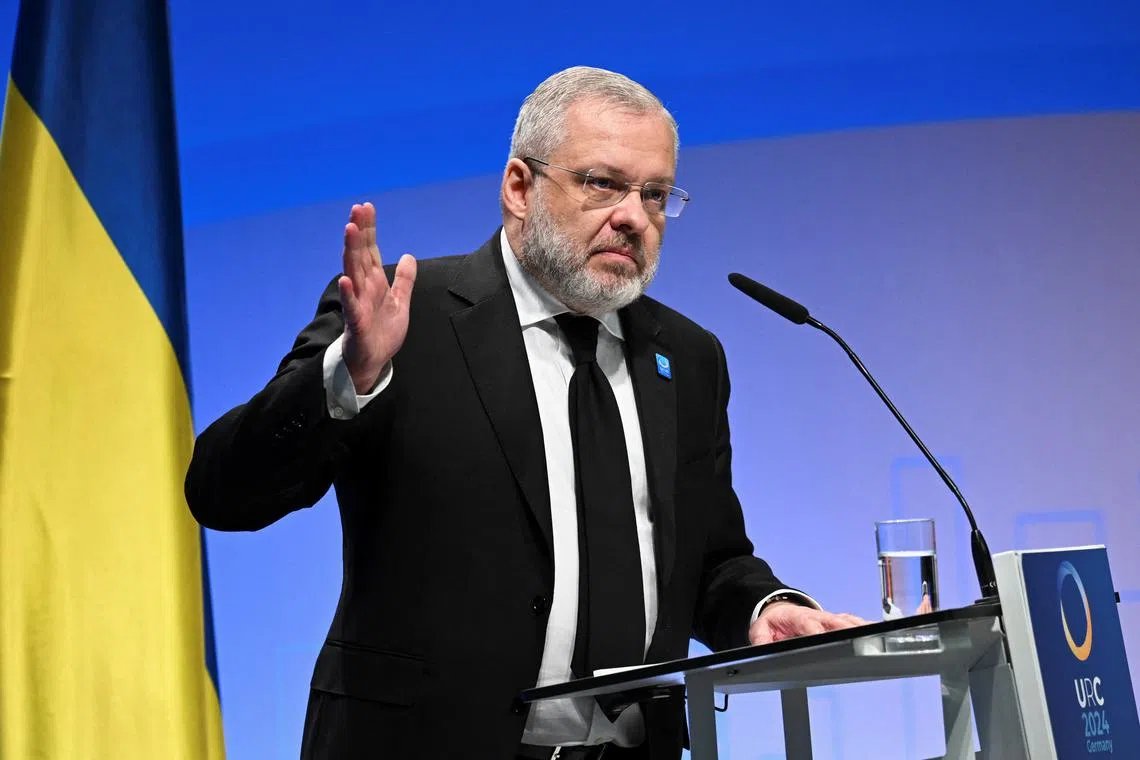 FILE PHOTO: German Galushchenko, Minister of Energy of Ukraine speaks at the Recovery Forum of the Ukraine Recovery Conference 2024 in Berlin, Germany, June 11, 2024.  REUTERS/Annegret Hilse/File Photo