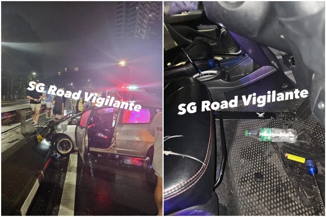 Photos of the aftermath showed the car with a crumpled bonnet against the curb, as well as a machete at the car's driver's footwell. 