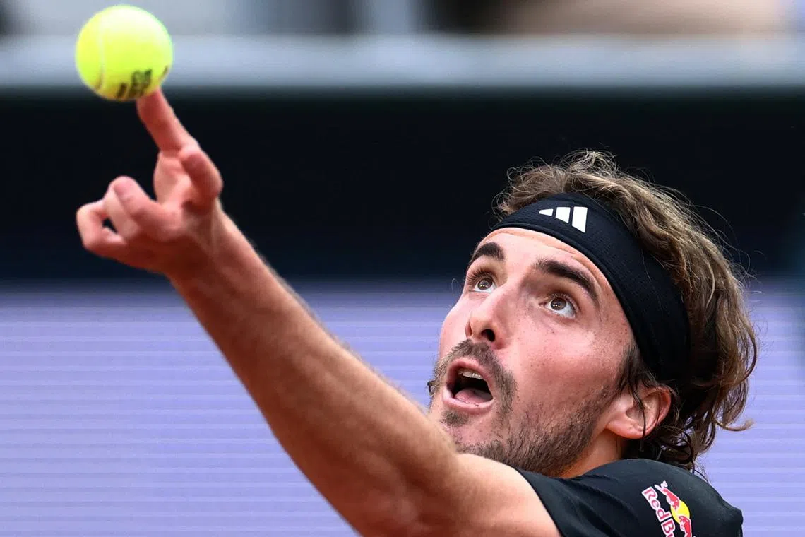 Tennis - French Open - Roland Garros, Paris, France - May 29, 2024 Greece's Stefanos Tsitsipas in action during his second round match against Germany's Daniel Altmaier REUTERS/Yves Herman