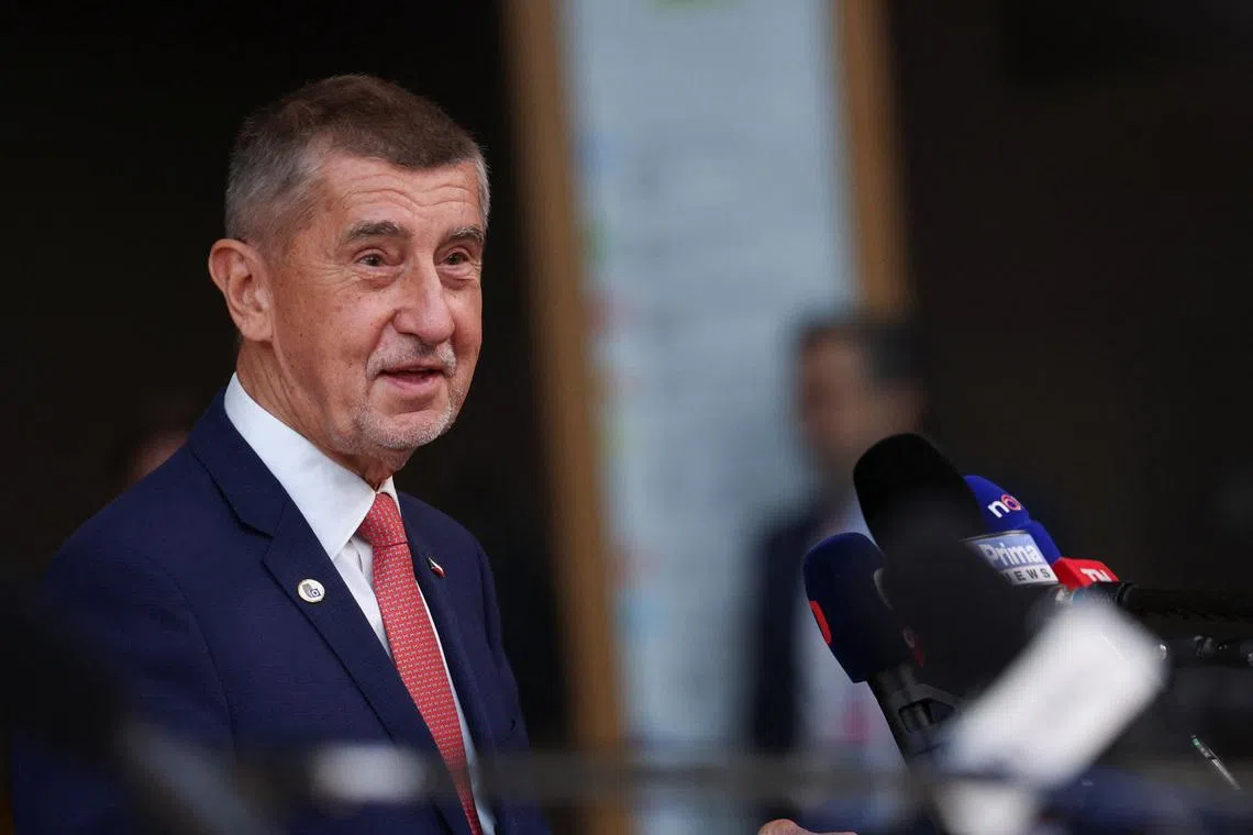 Prime Minister of the Czech Republic Andrej Babis speaks on the day of a European Union leaders' summit in Brussels, Belgium June 19, 2026.  REUTERS/Laia Ros