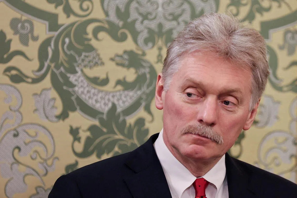 FILE PHOTO: Kremlin spokesman Dmitry Peskov attends a meeting of Russian President Vladimir Putin with Tajik President Emomali Rahmon in Moscow, Russia, March 17, 2025. Yuri Kochetkov/Pool via REUTERS/File Photo