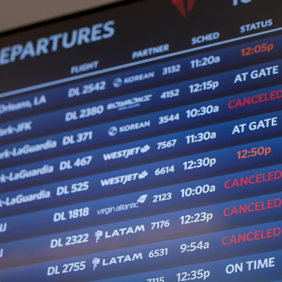US airlines cancelled 900 flights on Nov 12 - the fewest in six days - under the FAA’s 6% per cent requirement.