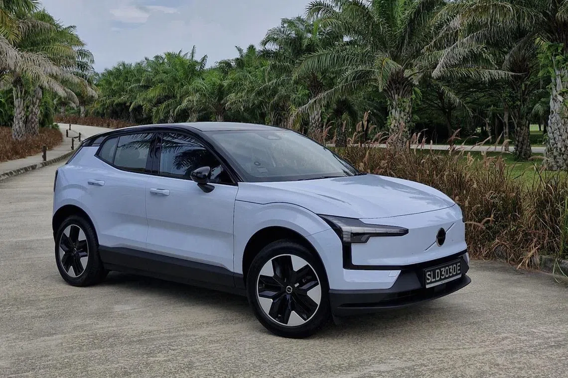 Pretty in blue: Smaller wheels and lower kerb weight combine to afford the 51kWh EX30 Plus a cushier ride. 