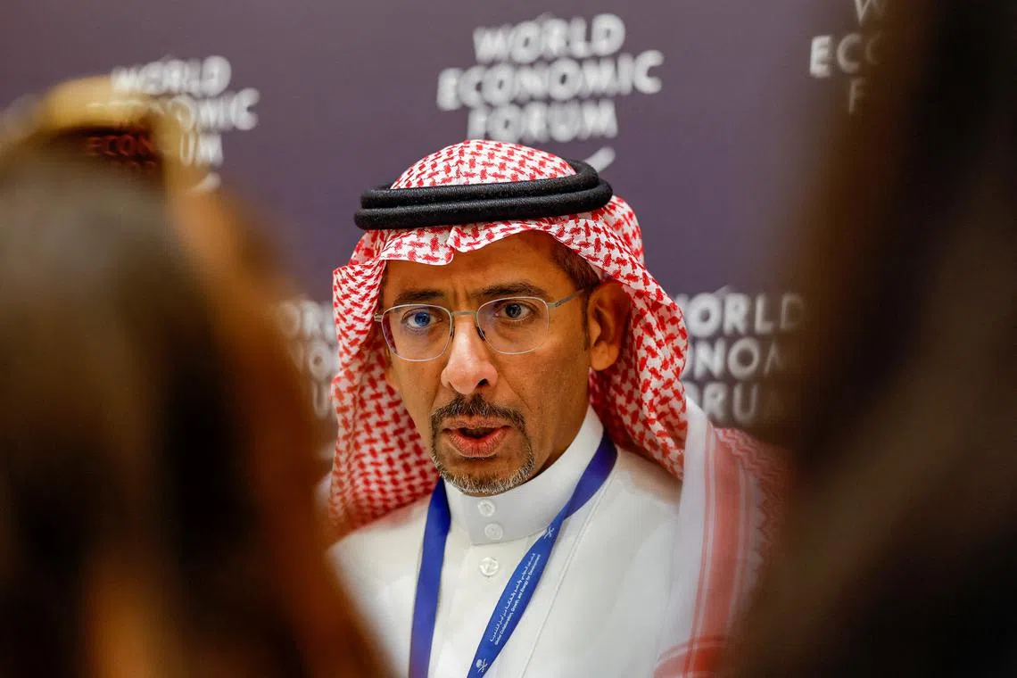 FILE PHOTO: Saudi Arabia's Minister of Industry and Mineral Resources Bandar Alkhorayef speaks during an interview with Reuters, at the World Economic Forum (WEF) in Riyadh, Saudi Arabia, April 28, 2024. REUTERS/Hamad I Mohammed/File Photo