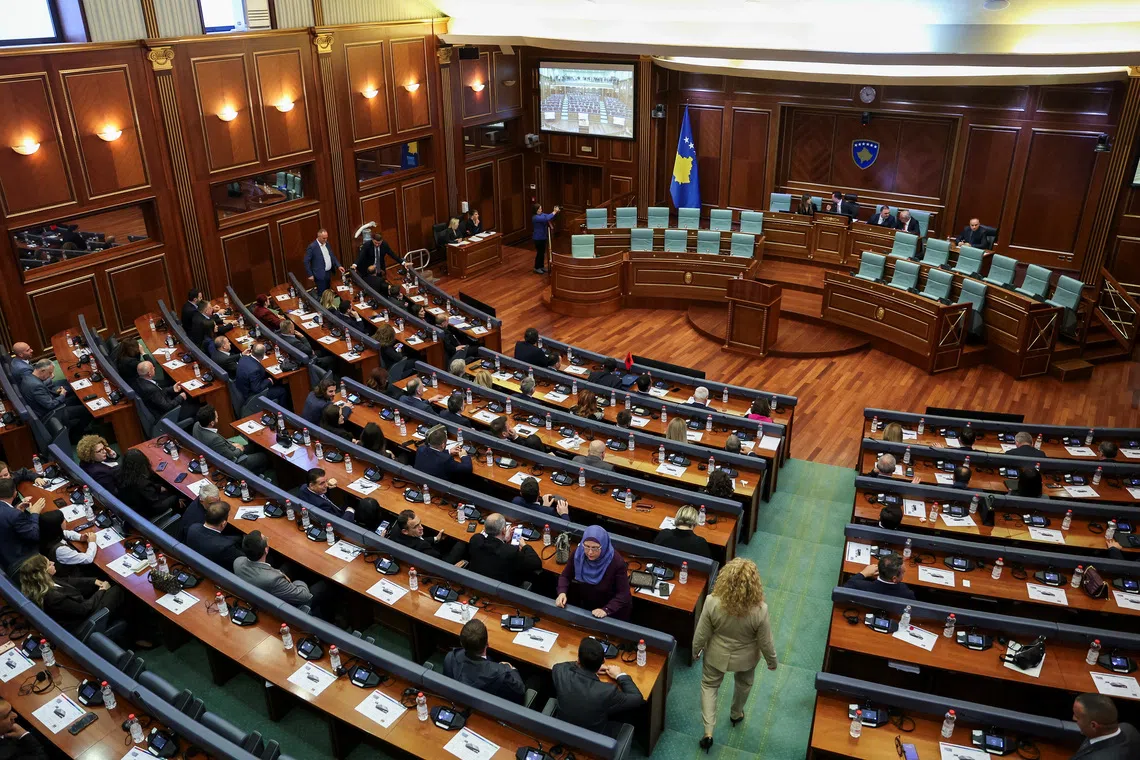 Members of parliament attend a parliamentary session in Pristina, Kosovo, October 26, 2025, as Kosovo's parliament failed to elect a new prime minister. REUTERS/Valdrin Xhemaj