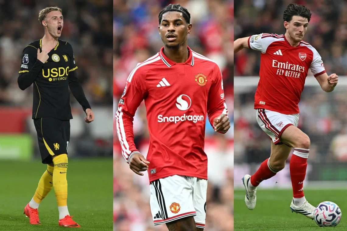 (From left) Cole Palmer, Marcus Rashford and Declan Rice are among five players who pulled out of playing in England’s Nations League squad.