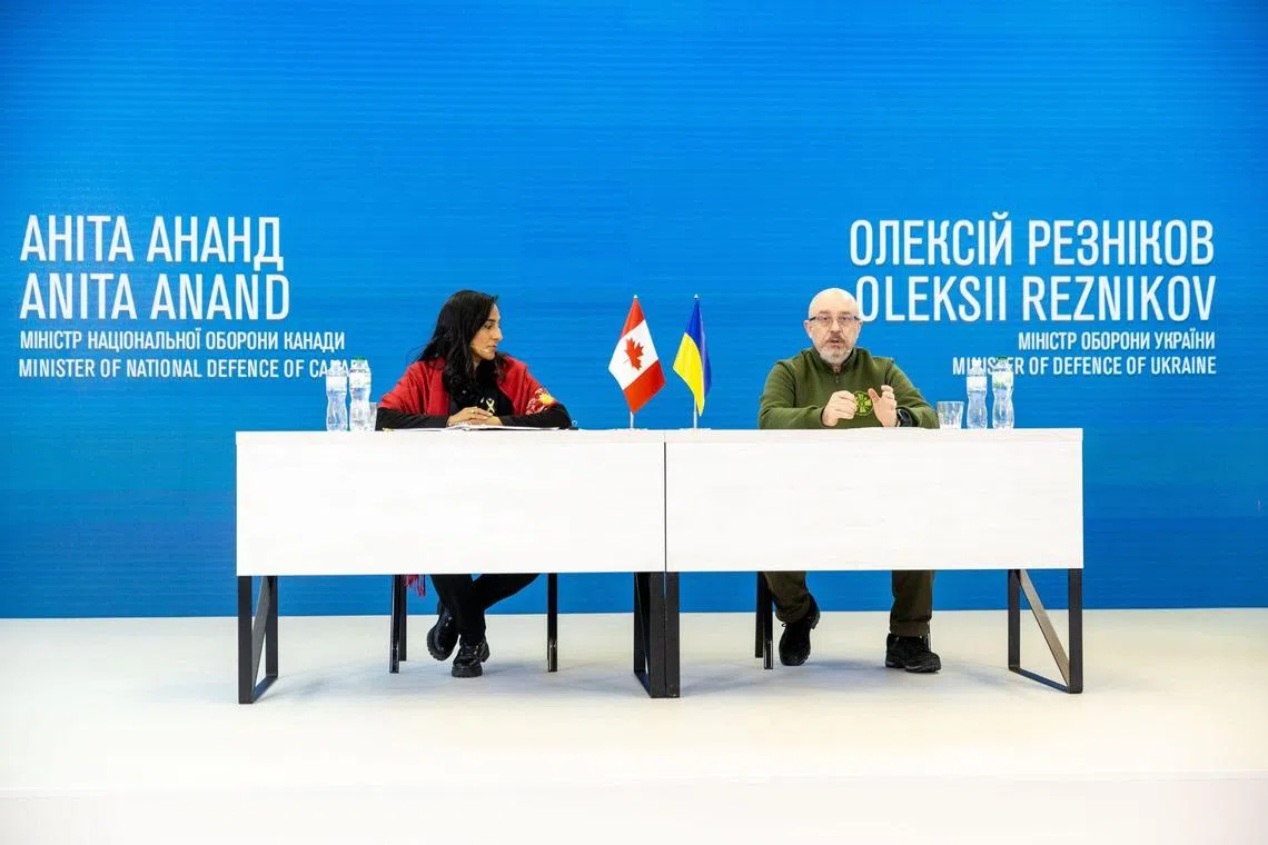 Canadian defence minister Anita Anand (left) announced the plan at a news conference with Ukrainian counterpart Oleksii Reznikov.