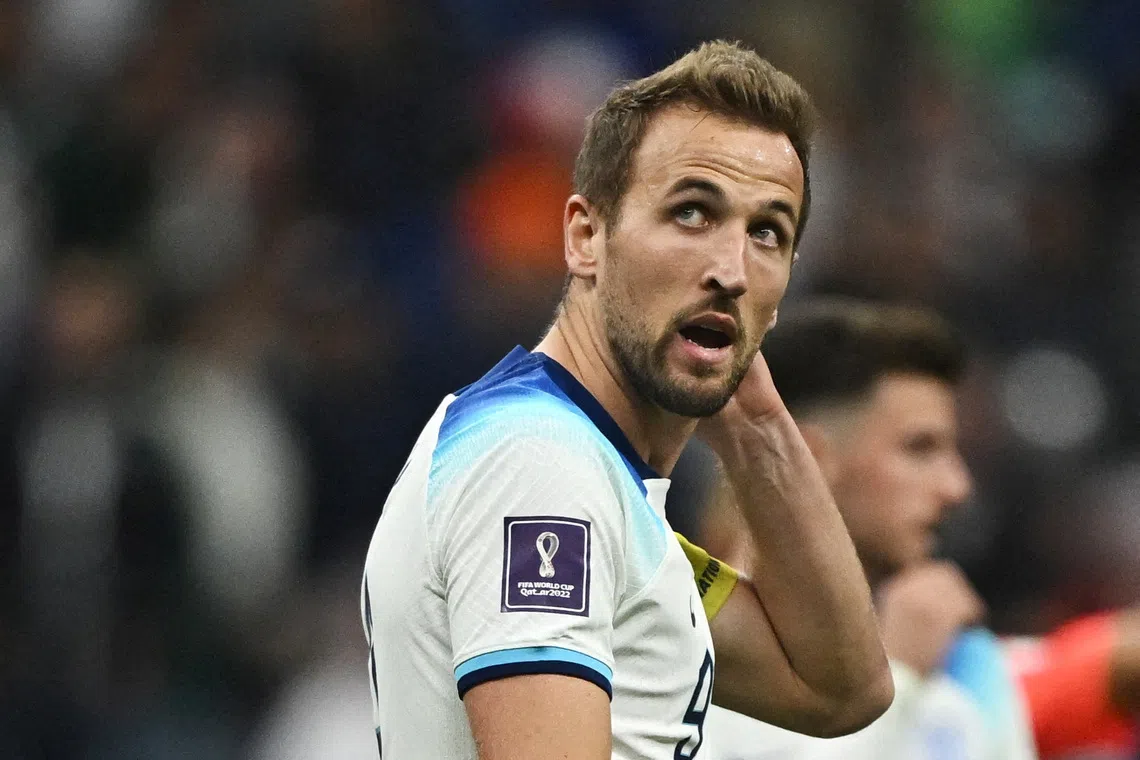 FILE PHOTO: Soccer Football - FIFA World Cup Qatar 2022 - Quarter Final - England v France - Al Bayt Stadium, Al Khor, Qatar - December 10, 2022 England's Harry Kane looks dejected after missing from the penalty spot REUTERS/Dylan Martinez/File Photo