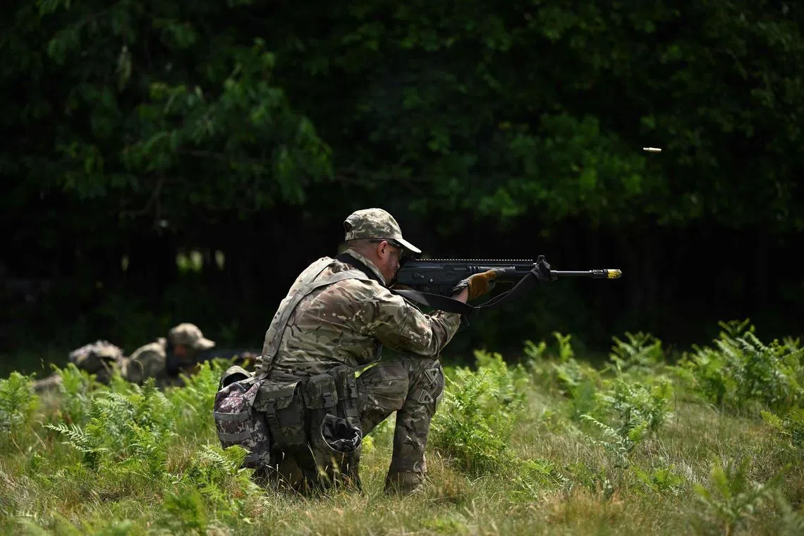 Ukrainian soldiers undergoing training in the UK as part of Britain's Interflex programme.
