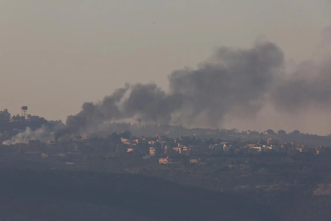 Smoke billows amid the ongoing hostilities between Hezbollah and Israeli forces, as seen from Tyre, southern Lebanon October 4, 2024. REUTERS/Aziz Taher