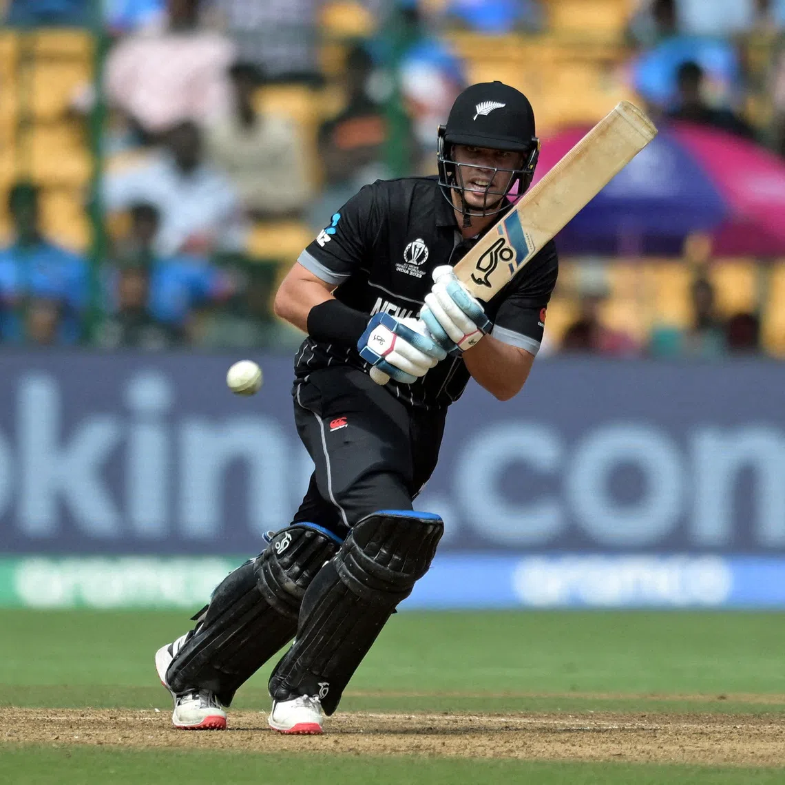 FILE PHOTO: Cricket - ICC Cricket World Cup 2023 - New Zealand v Pakistan - M. Chinnaswamy Stadium, Bengaluru, India - November 4, 2023 New Zealand's Mark Chapman in action REUTERS/Samuel Rajkumar/File Photo