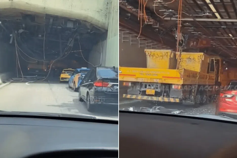 The raised crane boom struck one of the height restriction bars. Lai did not notice the impact and continued driving into the CTE tunnel entrance.