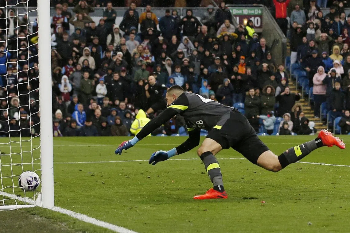 Soccer Football - Premier League - Burnley v Brighton & Hove Albion - Turf Moor, Burnley, Britain - April 13, 2024 Burnley's Arijanet Muric reacts as Josh Brownhill scores an own goal and Brighton & Hove Albion's first goal Action Images via Reuters/Craig Brough