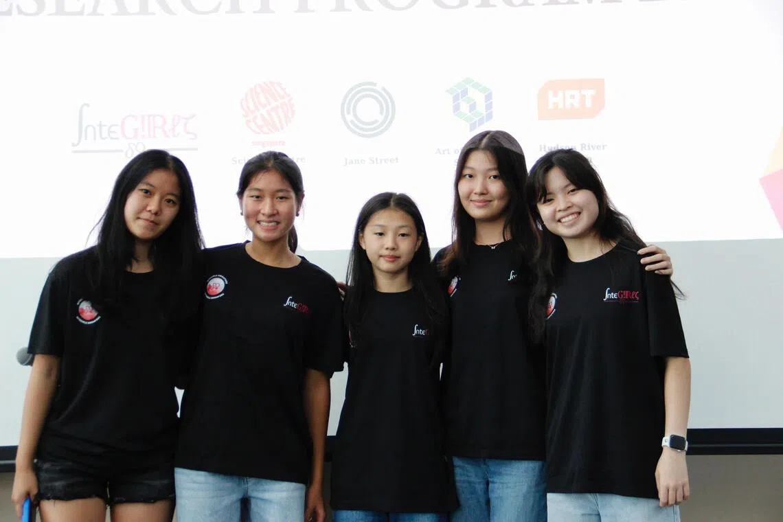 The core team from INTEGIRLS Singapore (from left to right): Jenny Jeong, 17, Lauren Pak, 16, Amber Chi, 16, Nayoon Kim, 16, Stephanie Goutama, 17.